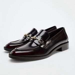 Women’s Burgundy Loafers with Gold Accent